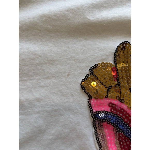 Lola And The Boys French Fries Sequin Crewneck White T-shirt Size 12 - Picture 4 of 8
